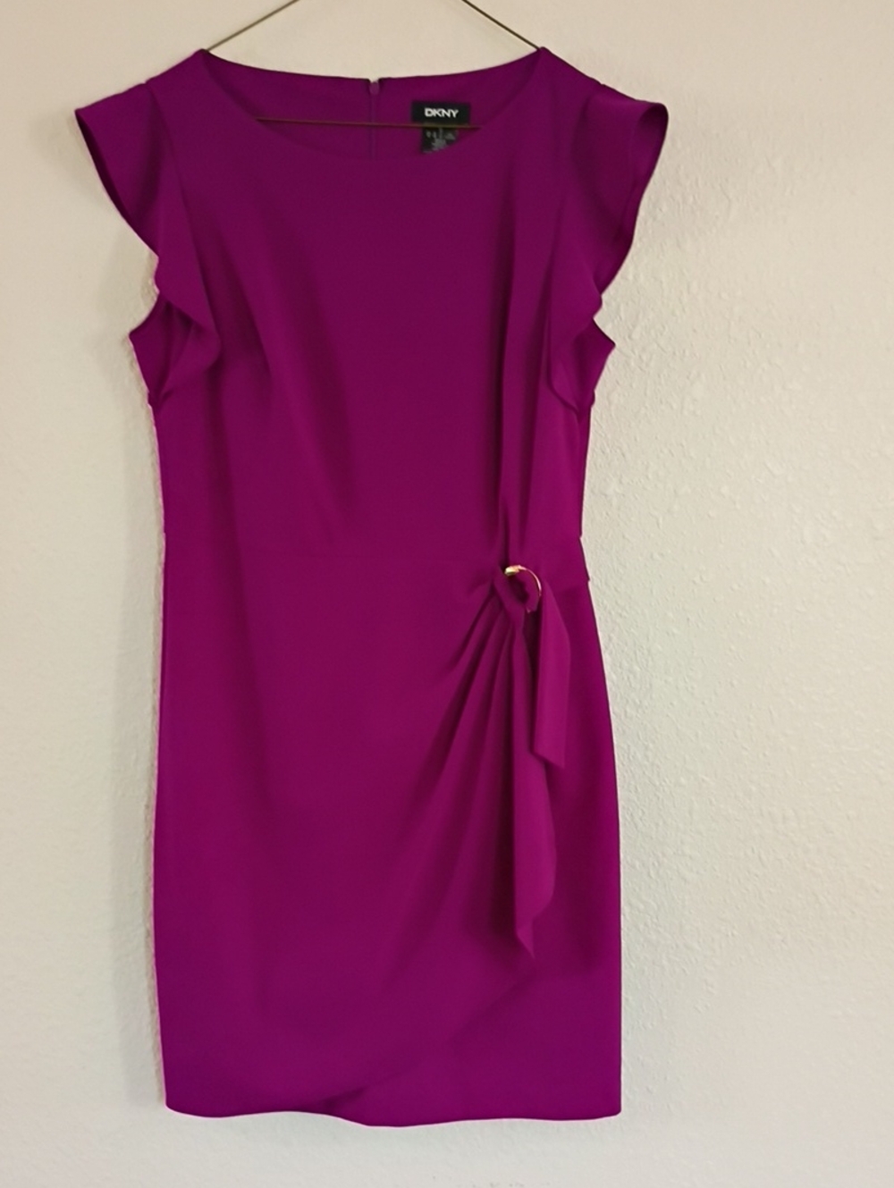 DKNY Fuchsia Cap-Sleeve Sheath Dress with Side Ring Detail